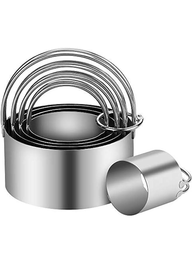 5 Pieces Cookie Cutters Round Cutters Stainless Steel Biscuit Cutter with Handle in Graduated Sizes Round Shape Molds - Image 1
